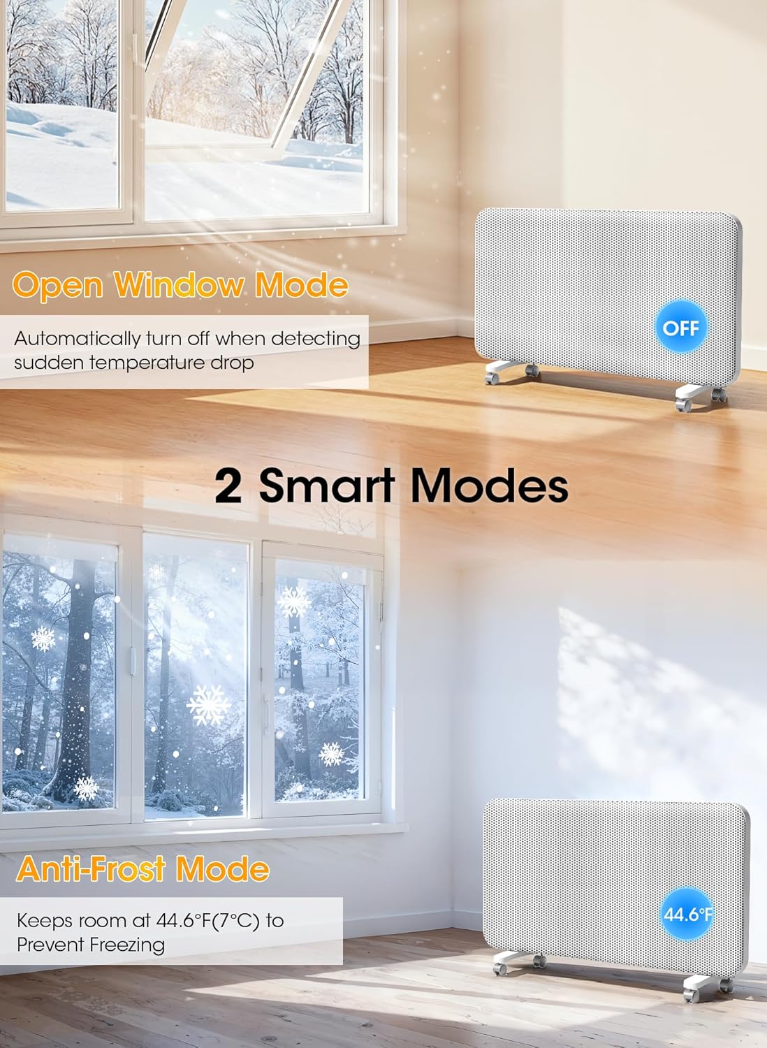 Convection Panel Space Heater Indoor Use, Large Room Electric Heater with Wifi App Control, Smart Mica Infrared Heater with Programmable Thermostat, Wall Mount or Standing, Quiet & Eco, 1500W