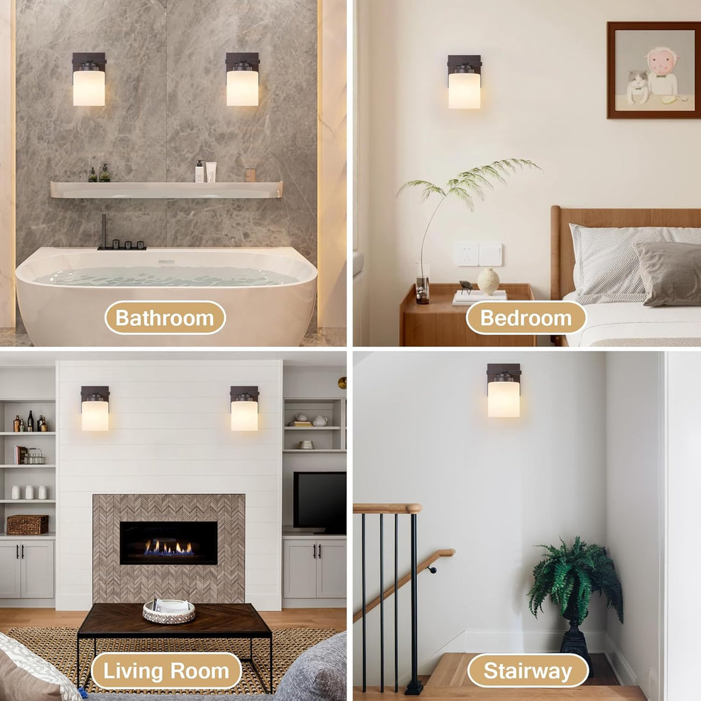 1 Light Modern Bathroom Light Fixtures Over Mirror, Bronze Finish Vanity Lights for Bathroom Wall Sconces with Milky White Glass Shades, E26 Socket (Bulbs Not Included)