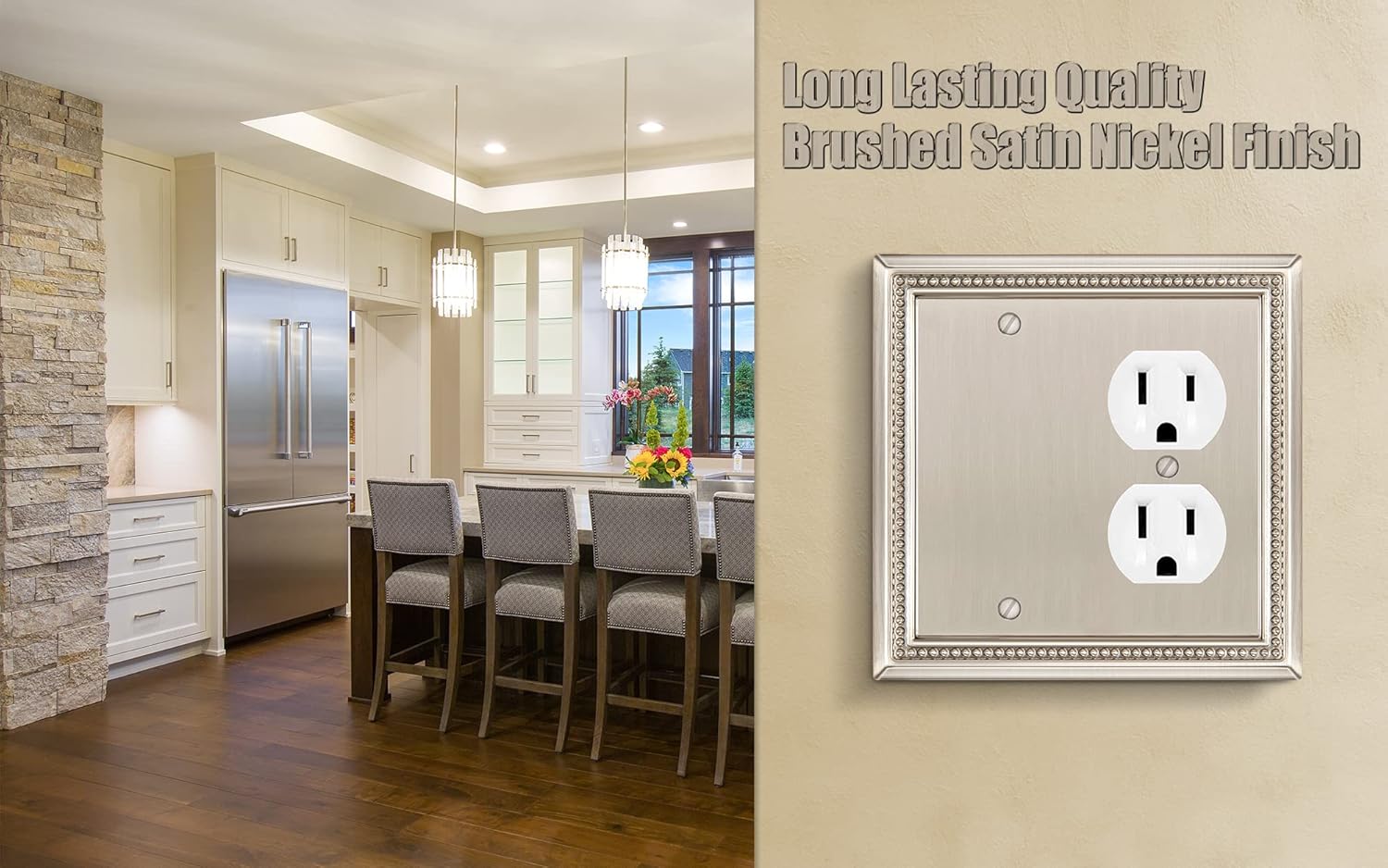 Henne Bery Sunken Pearls Heavy Duty Decorative Wall Plate Switch Plate Outlet Cover (Blank/Duplex, Satin Nickel)