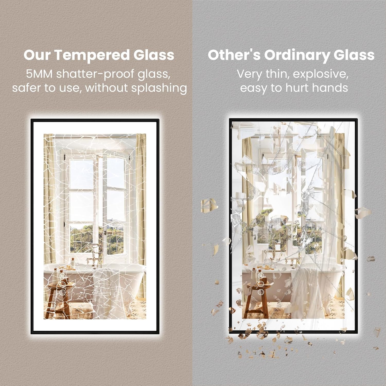 Amorho 88"x 38" LED Bathroom Mirror with Black Frame, Front Light and Backlit(Controlled Separately), Stepless Dimmable, Anti-Fog, Shatter-Proof, 3 Colors, Memory