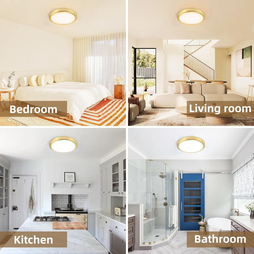 Hlite 6pack 9 Inch Flush Mount LED Ceiling Light Fixture,18W 1800LM Super Slim Light Fixtures Ceiling Mount 3000K/4000K/5000K 3CCT Selectable,Light Fixtures for Kitchen,Bedroom (Gold)