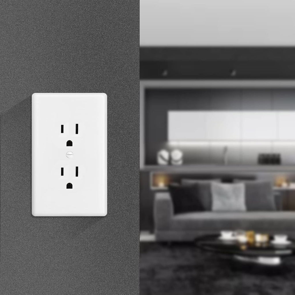 Decorator Wall Plate 1-Gang Duplex Electrical Outlet Cover Plates,Unbreakable Polycarbonate Thermoplastic, White (4-Pack, Single Duplex)