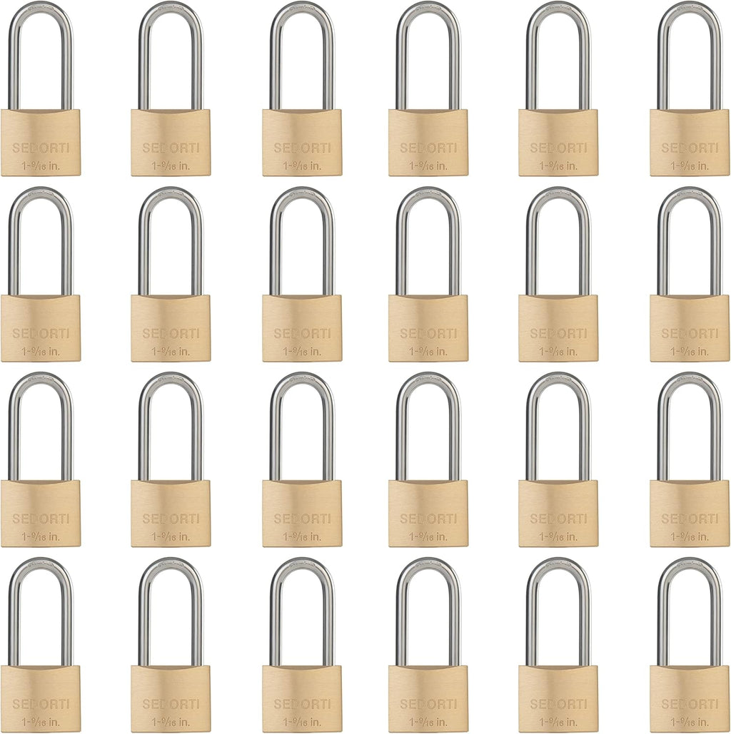 Weatherproof Padlock with Stainless Steel 304 Long Shackle and Solid Brass Body, 1-9/16 in. Wide, 24 Padlocks Keyed Alike, Marine Grade Rustproof Lock for Outdoors Use YNBSP2440