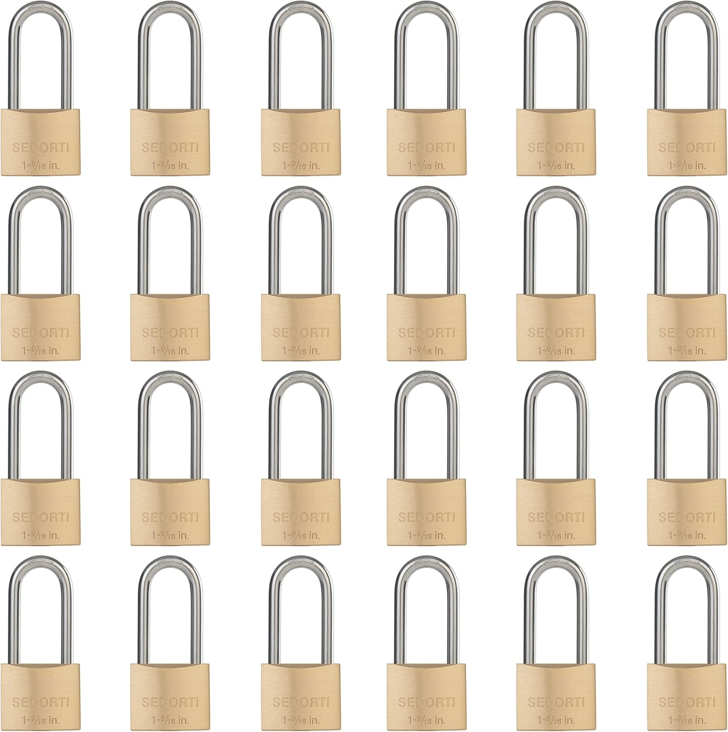 Weatherproof Padlock with Stainless Steel 304 Long Shackle and Solid Brass Body, 1-9/16 in. Wide, 24 Padlocks Keyed Alike, Marine Grade Rustproof Lock for Outdoors Use YNBSP2440