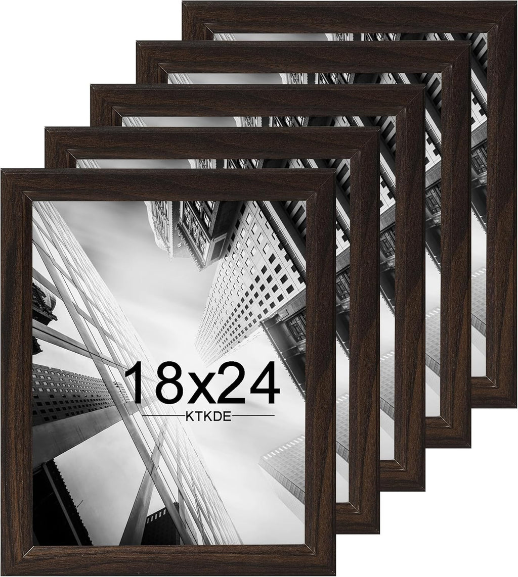 KTKDE Studio Gallery 18x24 Select Poster Frame Set of 5, Walnut Wooden frames Display Poster, Posters & Art Prints for Artwork Wall Vertical or Horizontal Display best gift