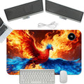 Heated Mouse Pad with 3 Temperature Settings(104°F–122°F),Large 24x14.2 Inch PU Leather Heated Desk Mat,Waterproof Warming Pad for Office,Gaming & Cold Hands Relief,Fiery Phoenix Bird
