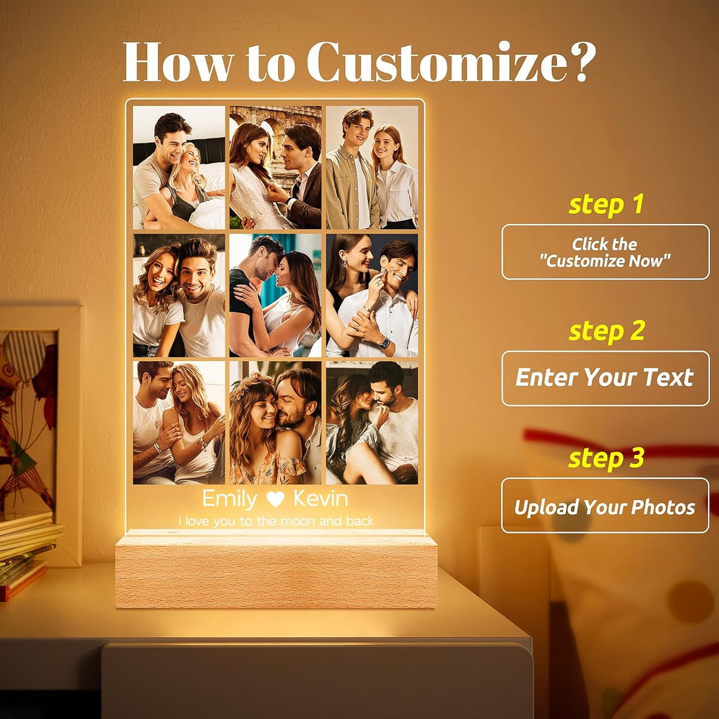 Personalized Picture Frame with Photos, Custom Picture Frames, Personalized Photo Frame, Customized Anniversary Birthday Valentines Day Gifts for Women Men Her Him Girlfriend Boyfriend Couples