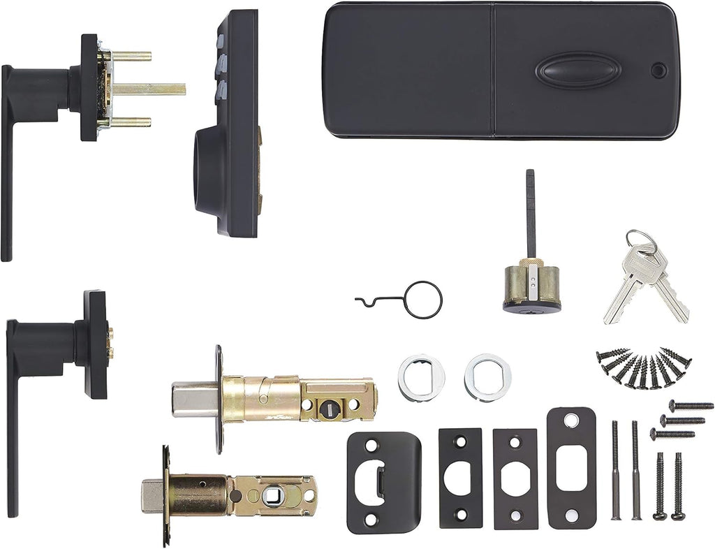 Amazon Basics Contemporary Electronic Keypad, Keyless Entry Door Lock Deadbolt with Handle Set, Key Pad Front Door with Knob, Contemporary Door Locks for Front Door, Door Handle, Matte Black, 1-Pack