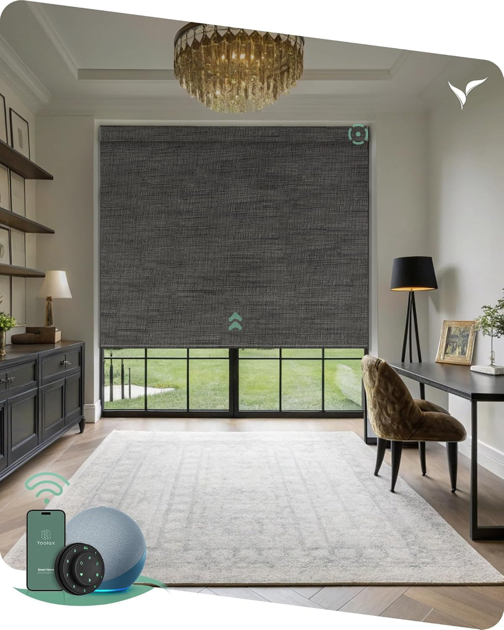 Yoolax Motorized Blinds with Remote, Smart Blinds for Windows Blackout Automatic Shades Compatible with Alexa Remote Control Roller Window Shades with Valance, Custom Size (V-Canyon Black Brown)