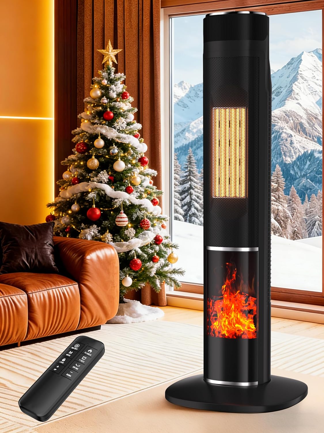 YEW Space Heater Large Room, 1500W Portable Tower Room Heaters with Thermostat and Remote, 24H Timer, 80°Oscillation, Overheat&Tip-over Protection, Electric Ceramic Heater for Indoor Bedroom,Office