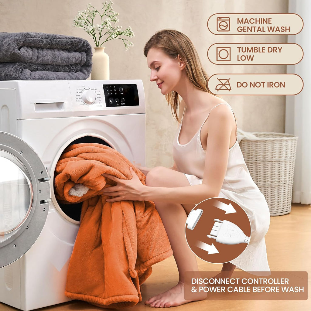 Heated Blanket Twin 62"×84" - Premium Cosy Soft Electric Blanket with 6 Heating Levels,Fast Heating Flannel Sherpa Machine Washable Blanket for Bed & Couch - Auto Shut Off(Orange)