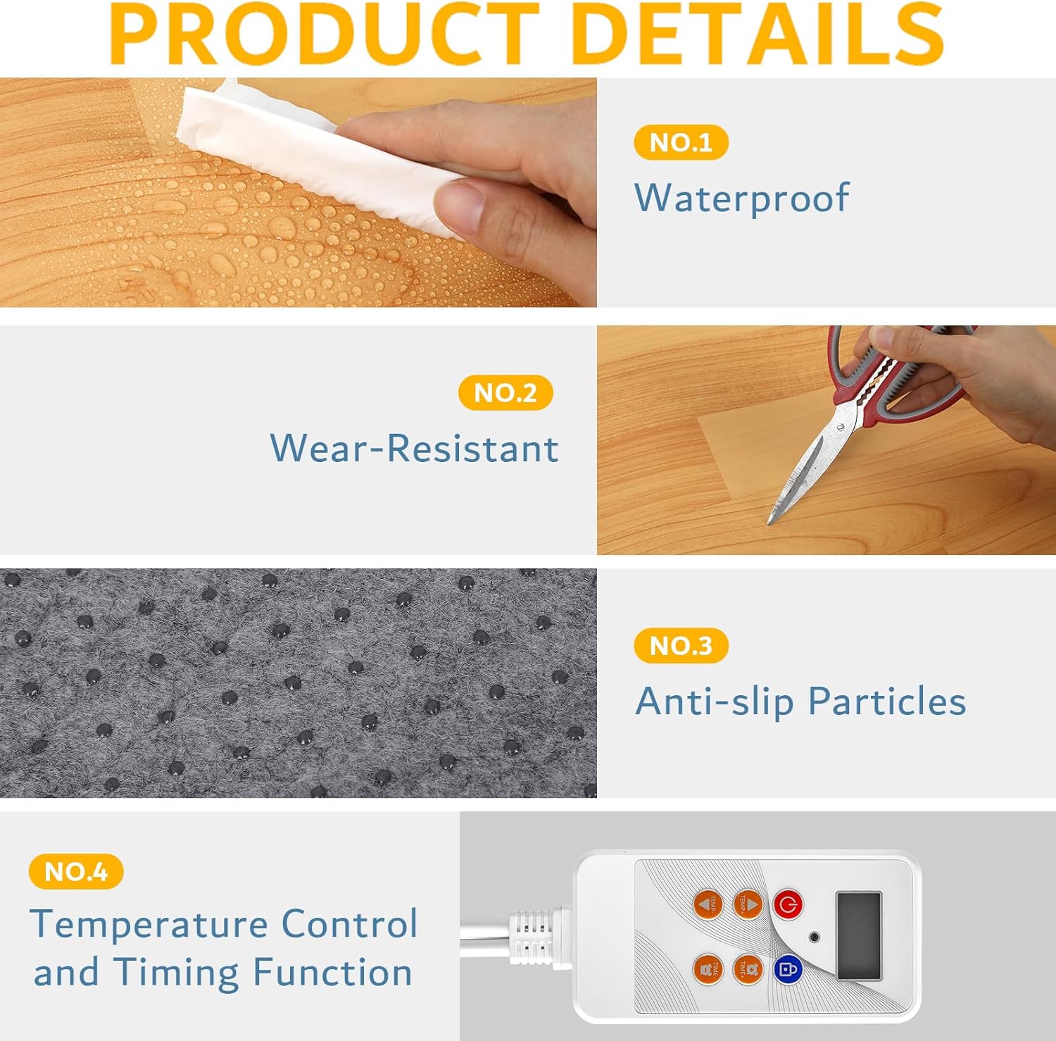 PVC 110V Heated Floor Mat Heater for Foot Warmer Under Desk 48 x 20 Inch Carbon Crystal Wood Stripe Electric Heating Carpet Pad Energy Saving Indoor Heated Rug for Home Office House Brown