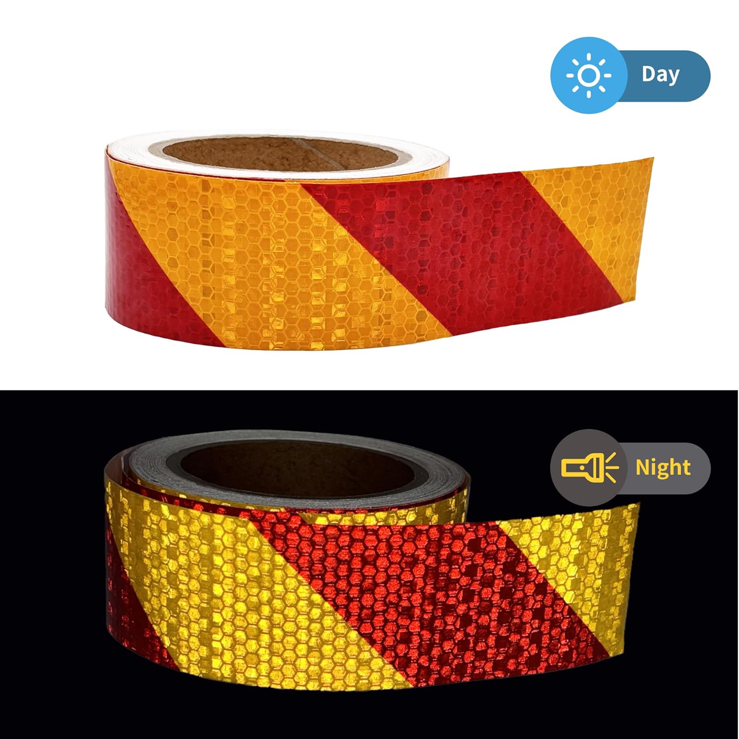 Arrow Reflective Tape Waterproof Caution Safety Tape Hazard Stickers Reflector Stripes for Warehouse, Floor,Wall Warning Signs (Yellowred Stripe, 2Inch x 33 Ft)