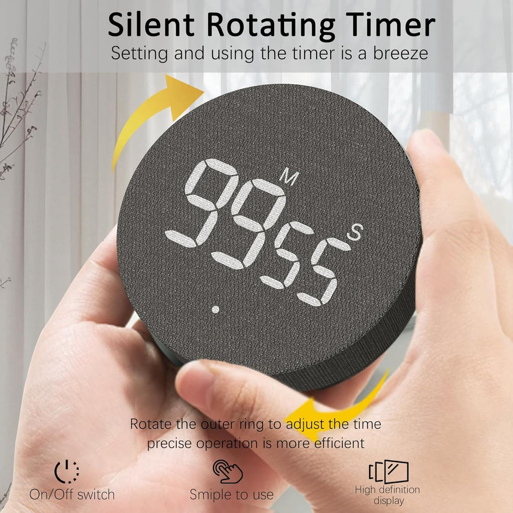 AVINIA Desk Timer for Productivity Magnetic Digital Kitchen Timer Rechargeable Fabric Mesh Cover 99 Mins Countdown/Count Up Stylish Efficana Konah Home Timmer for Cooking (Fabric Black)