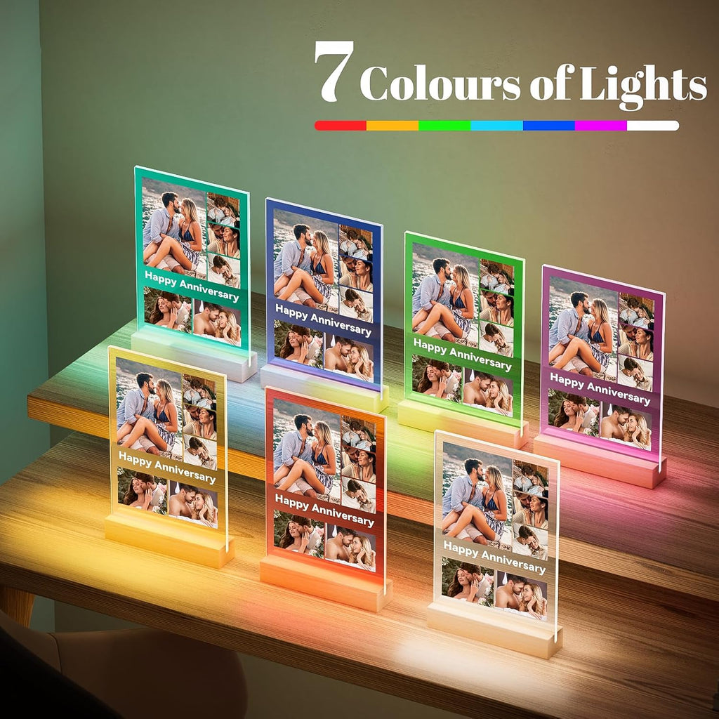 Custom Picture Frames with Photo, Customized Picture Frame with Night Light, Personalized Photo Frame, Personalized Anniversary Birthday Valentines Day Gifts for Women Men Her Him Couple