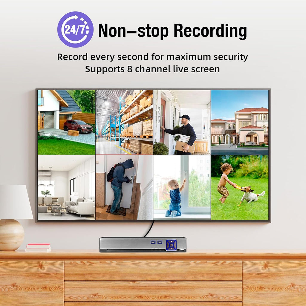 KERUI 5MP 8Channel Security Camera DVR System H.265+ Surveillance DVR Recorder for up to 5MP AHD/TVI/CVI/CVBS/IP Cameras, Remote Access, Smart Playback(with 2TB Hard Drive)