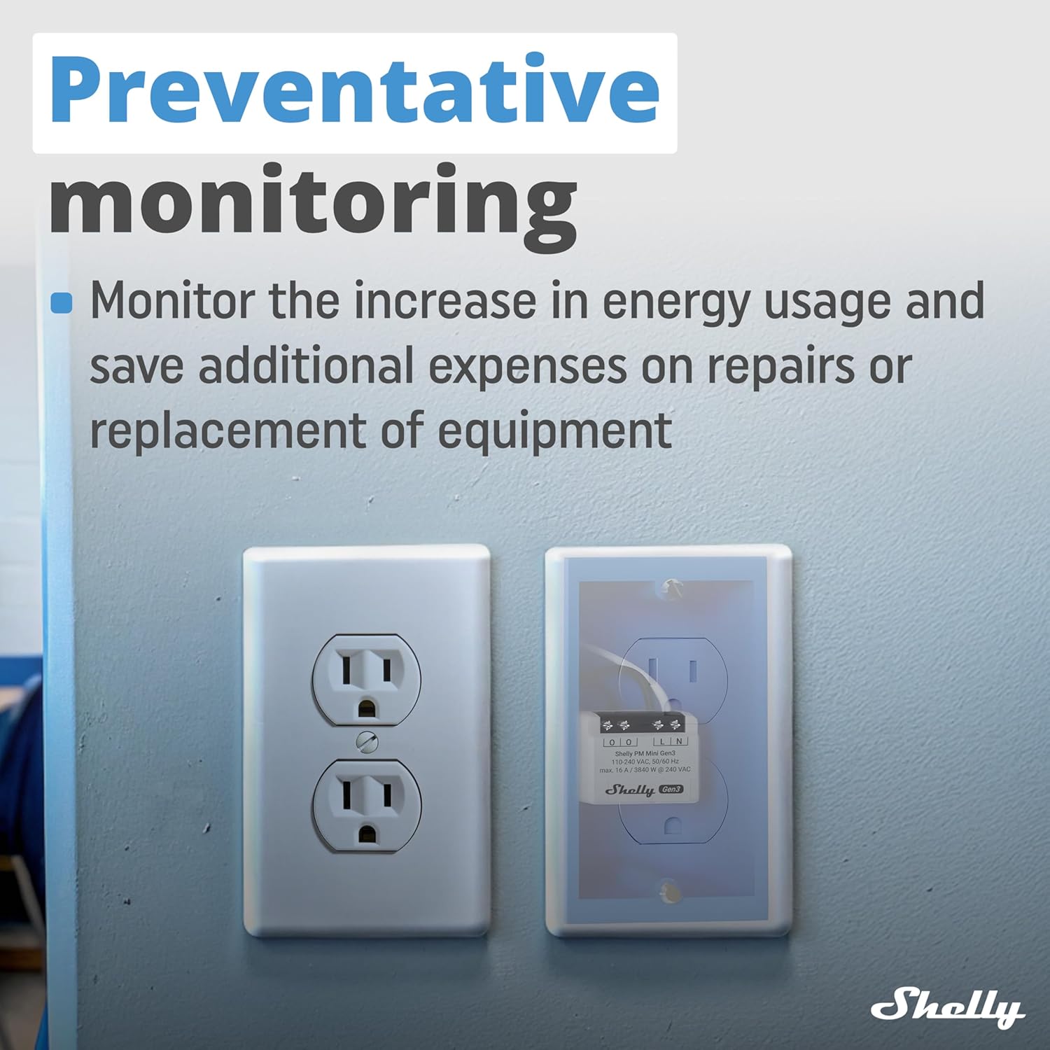 Shelly PM Mini Gen3 | WiFi Smart Power Meter 1 Channel 16 A | Home Automation | Bluetooth Gateway | Compatible with Alexa & Google Home | iOS Android App | No Hub Required | Smart Schedules