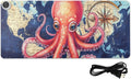 Heated Desk Pad Mouse Pad 31.5x13 Inch PU Leather Desk Mat with 3 Heat Levels Large Mouse Gaming Computer Laptop Mat Blue World Map and Octopus
