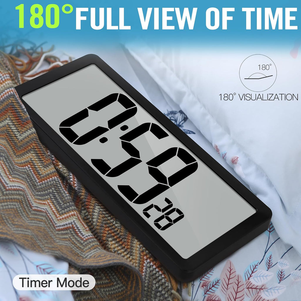 TXL 14.2"" Large Digital Wall Clock Battery Operated, Digital Clock Large display with Day, Date & Temperature, Large wall clock for Bedroom, Livingroom, Office，Battery Included, Black