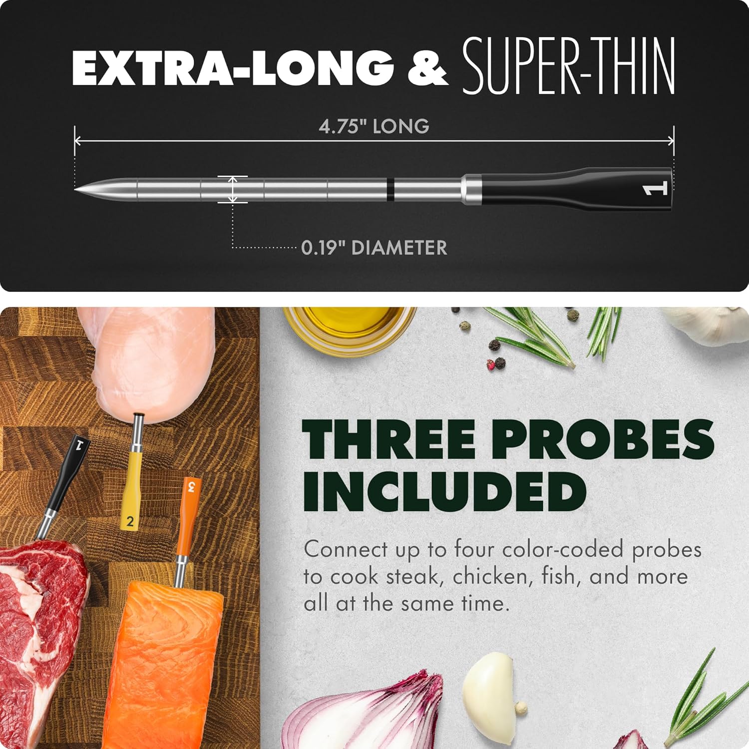 CHEF iQ Sense | Smart Wireless Meat Thermometer | 3 Ultra-Thin Probes | WiFi Unlimited Range | 1000°F Heat Safe | 5 Sensors | BBQ, Grill, Oven, Smoker, Air Fryer | Gen3
