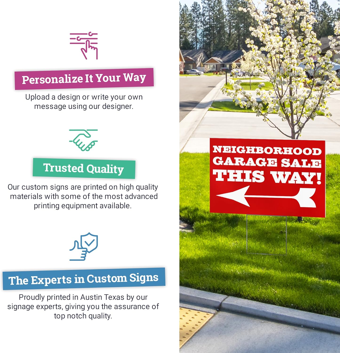 50 pack 24x18" Double Sided Customizable Outdoor Yard Sign made from Corrugated Plastic with Metal "H" Stake, Easy to Design, Sign for Business, Garage or Yard Sale, Home, Office, (24" x 18" - Qty 50)