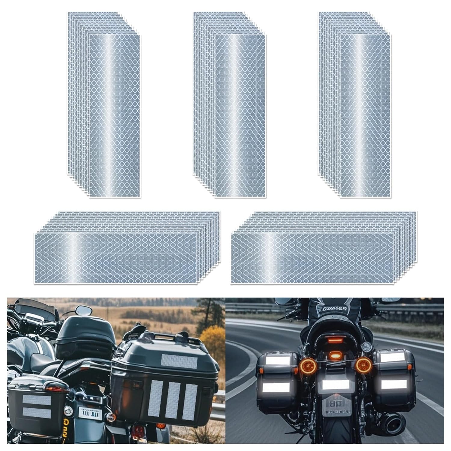 Non Fading White Reflective Stickers 2 inch X 6 inch, Outdoor Waterproof High Visibility Warning Safety Adhesive Reflector Tape (50 Pcs)