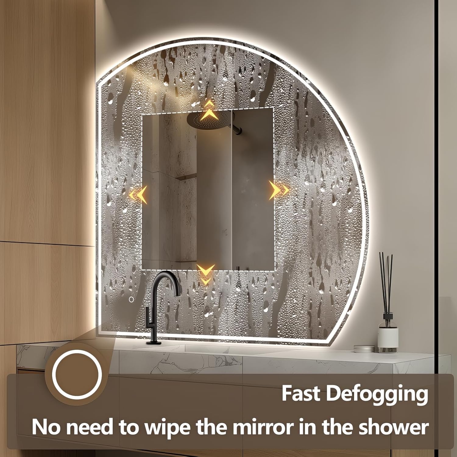 Niccy Half Moon Led Mirror for Bathroom, 40" Semi Round Backlit Mirror for Wall Lighted Mirror with Frameless 3 Color, Defogger, Explosion-Proof, HD Glass and IP65 Vanity Mirror
