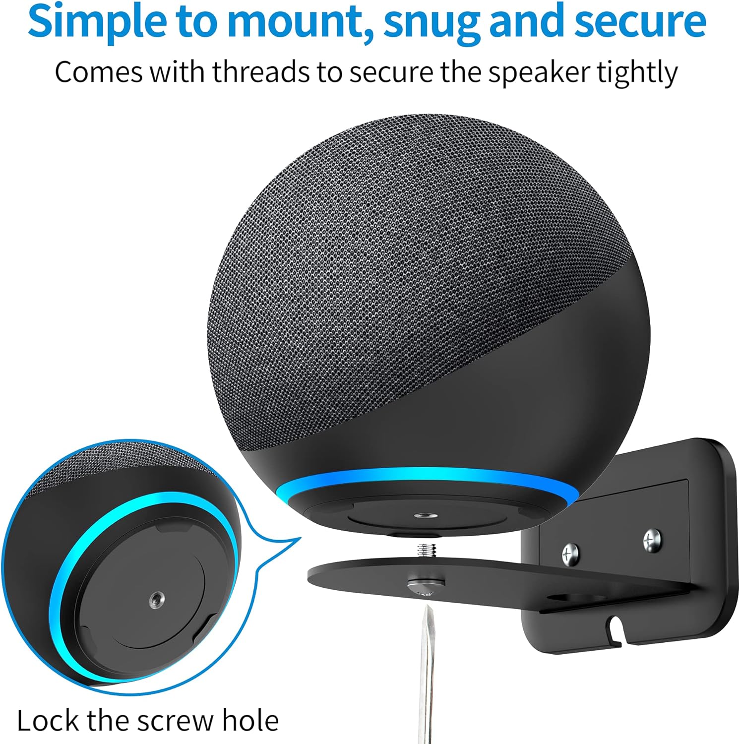 PlusAcc Wall Mount for 4th Gen - Space-Saving Stand Shelf Compatible with Google Home Mini & 4th Generation, Metal Bracket with Cable Management（Black）