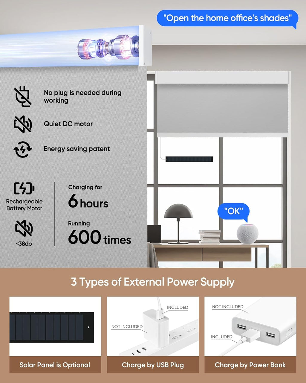 Kincmo Motorized Blinds with Remote,100% Blackout Motorized Roller Shades Work with Apple Homekit,Alexa,Google, Custom Electric Blinds with App,Voice Control (Pure Light Grey)