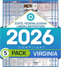 Virginia 2026 Labor Law Poster – State & Federal Compliance – OSHA, EEOC, FMLA, Minimum Wage – Durable, Laminated & Waterproof Workplace Employment Poster – Made in USA – 26” x 39.5”, 5-Pack
