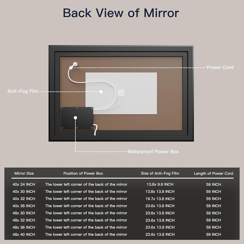 ISKM Framed LED Mirror for Bathroom 40"x30", Dimmable LED Bathroom Mirror with Lights, Anti-Fog, Front and Backlit Lighted Mirror 3-Colors, Shatterproof, Memory Function
