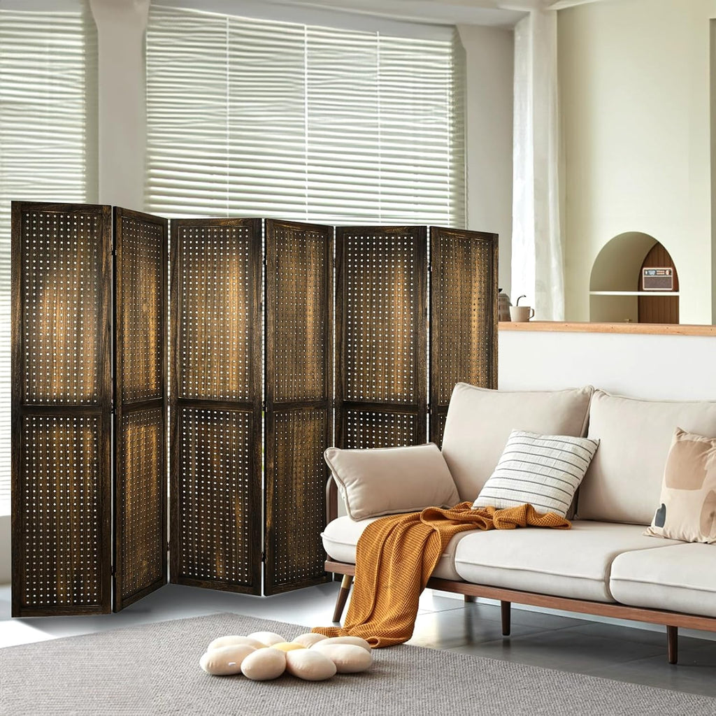 Babion 6 Panel Pegboard Display, Peg Board Room Divider Freestanding Folding Privacy Screens Display Stand for Craft Shows (Brown)