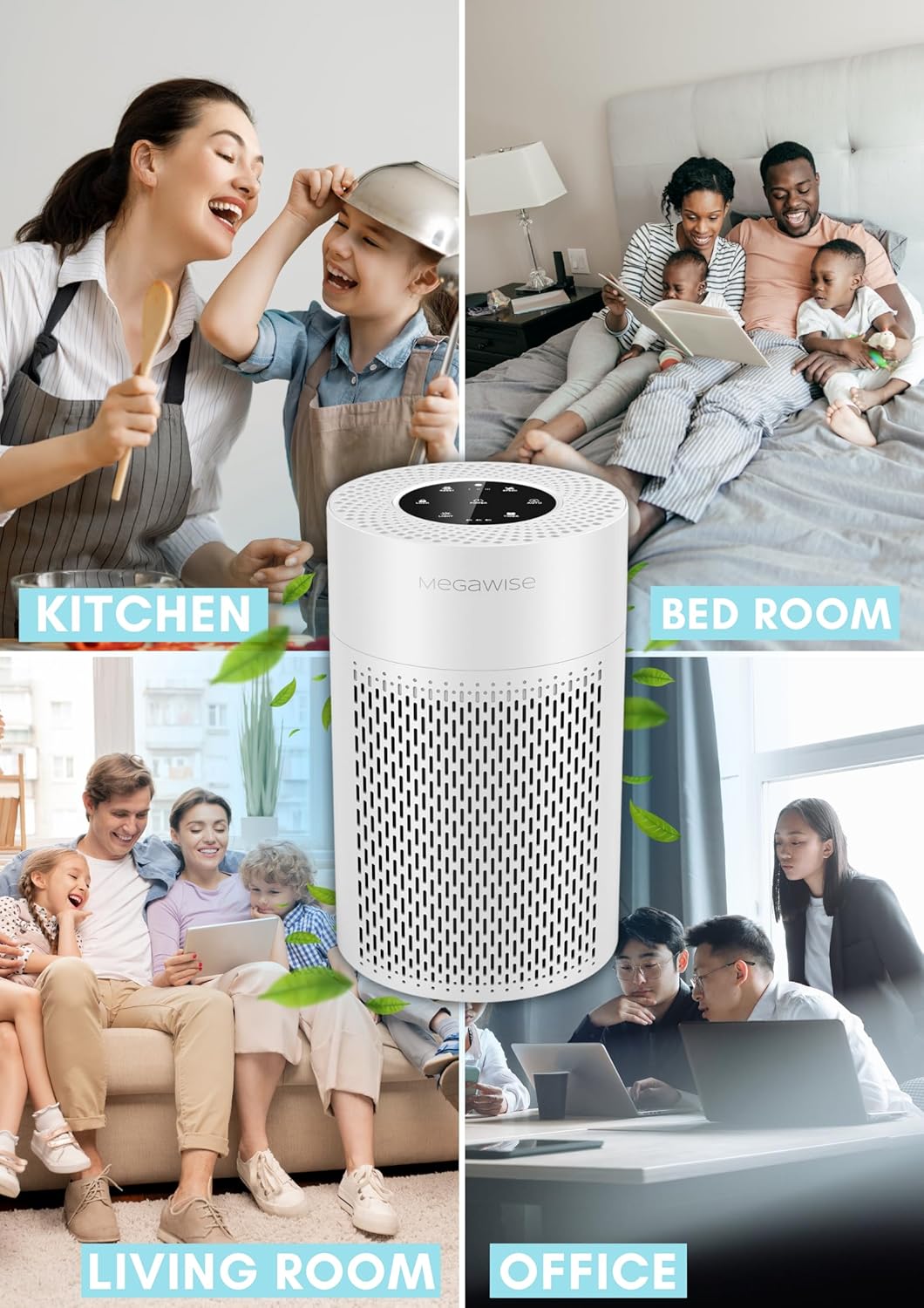 MegaWise Silent Desktop Air Purifier with 3 Speeds for Home Office True H13 Filter with Smart Air Quality Sensor, Sleep Mode, Pets Hair, Odors, Smoke, Dust (White)
