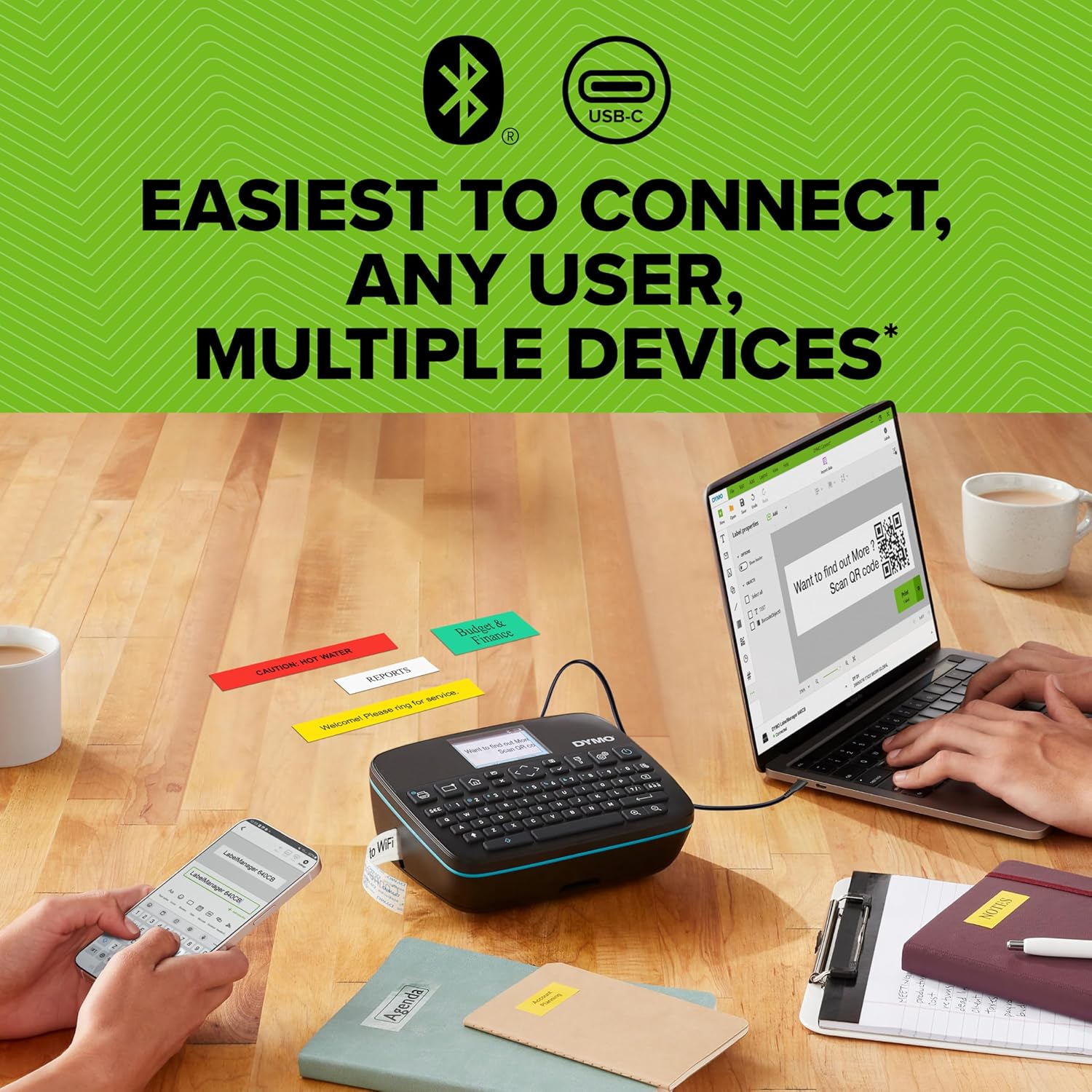 DYMO LabelManager Executive 640 CB Portable Label Printer Kit with Carry Case and 3 Label Cassettes, Compact QWERTY Label Maker, Bluetooth & USB Connectivity, Compatible with DYMO D1 Labels