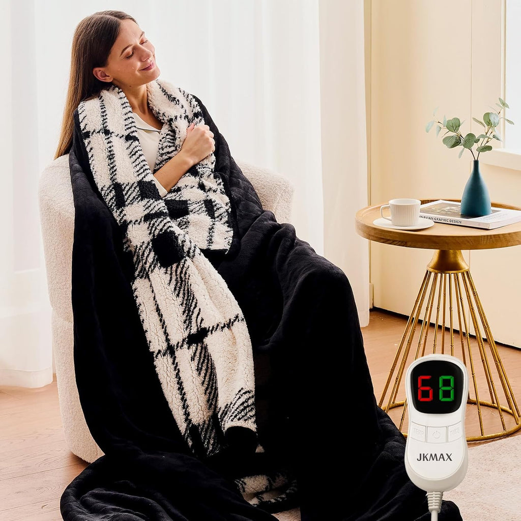 Heated Electric Blanket Twin Size - 62"x84" Flannel Heating Blanket with 10 Heating Levels & 5 Time Settings Over-Heat Protection, Winter Warmer for Adults with ETL Certification（Black）