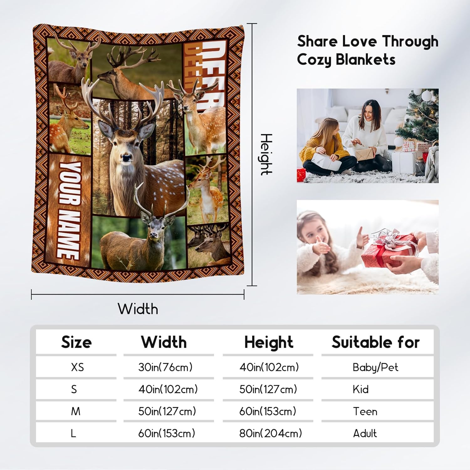 Personalized Blankets for Adults, Custom Deer Blanket Gifts for Men Boys, 30"x40" Forest Western Throw Gift for Hunters - Soft, Fuzzy & Cozy Deer Throws Farmhouse Decor
