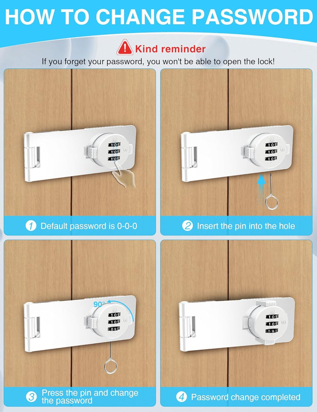 Keyless Cabinet Combination Lock, 3-Digit Password Twist Knob Hasp Latch for Doors, Cabinets, Drawers, Barn Door, Bathroom, Outdoor, Closet, Fence, Durable Zinc Alloy, (White, 2 Pack)