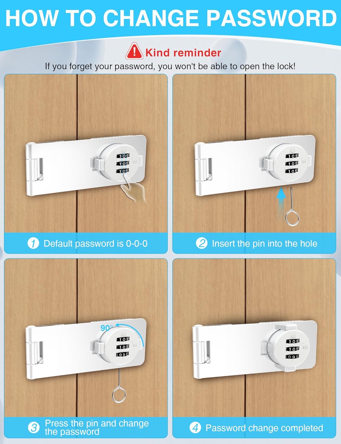 Keyless Cabinet Combination Lock, 3-Digit Password Twist Knob Hasp Latch for Doors, Cabinets, Drawers, Barn Door, Bathroom, Outdoor, Closet, Fence, Durable Zinc Alloy, (White, 2 Pack)