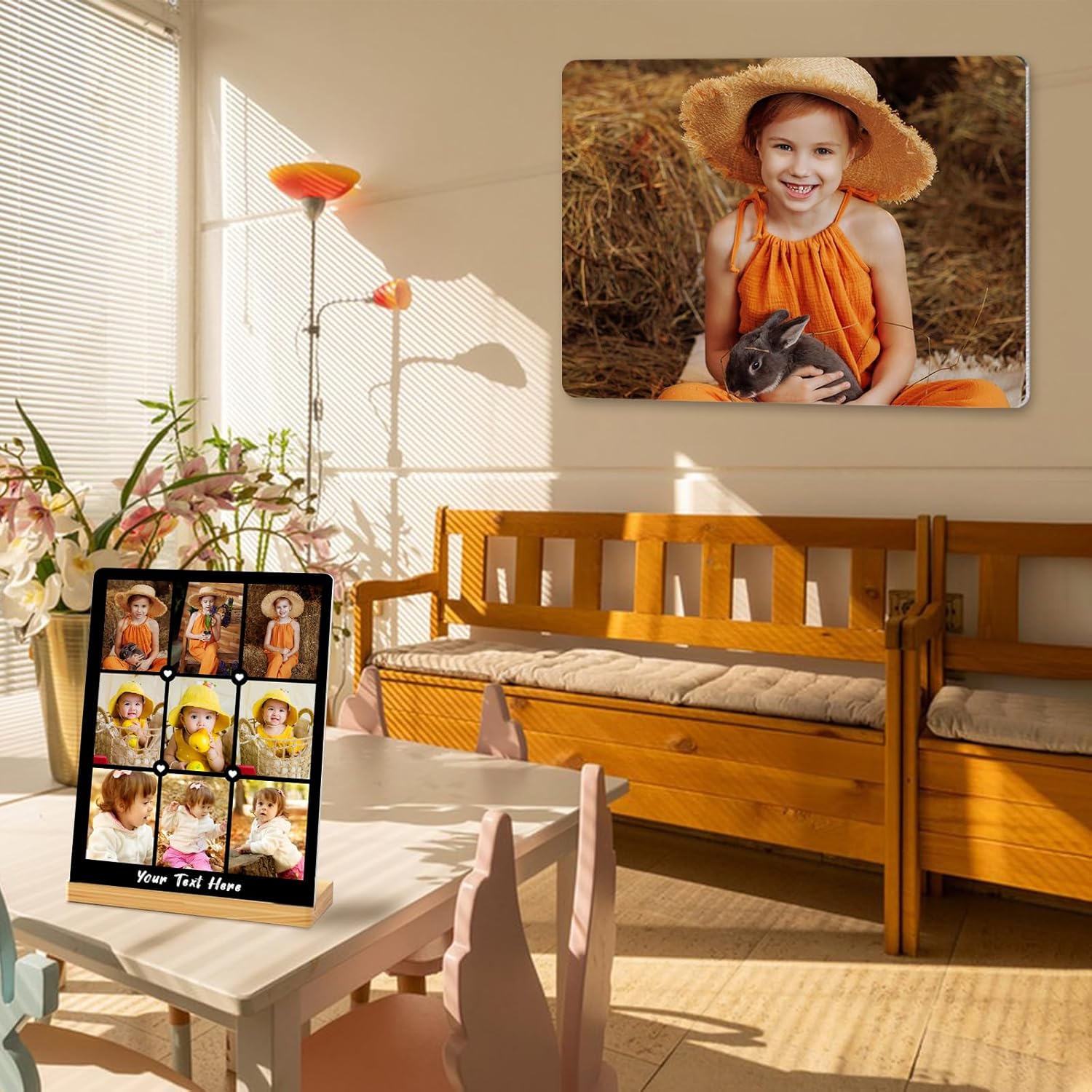 Custom Photo Prints - Metal Desktop Picture Frame with Photos Collage & Wooden Base Personalized Gifts for Family Friends Lovers and Pets, Optional Multiple Sizes