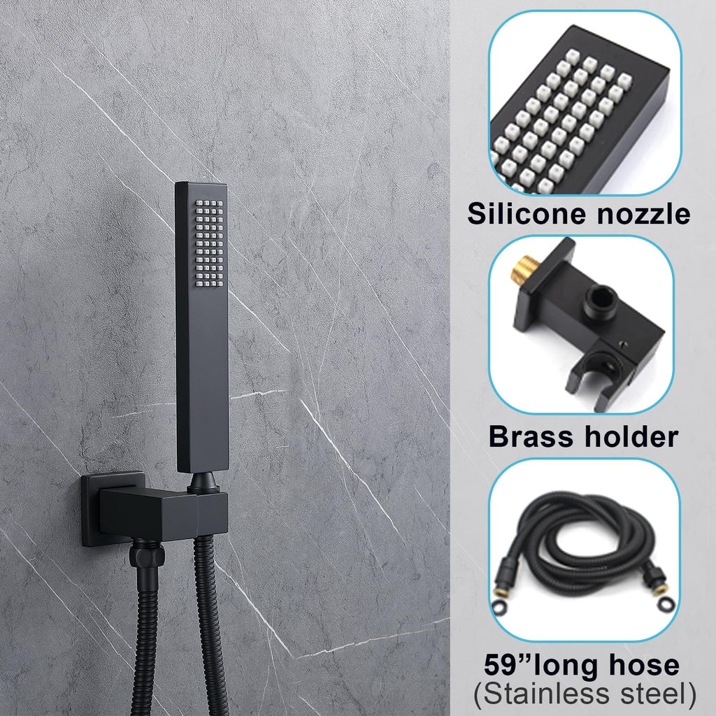 Digital Display Shower System Set 16 Inches Rain Fall Head Temperature Valve Shower Handheld Shower Head Sets for Bathroom Concealed Installation