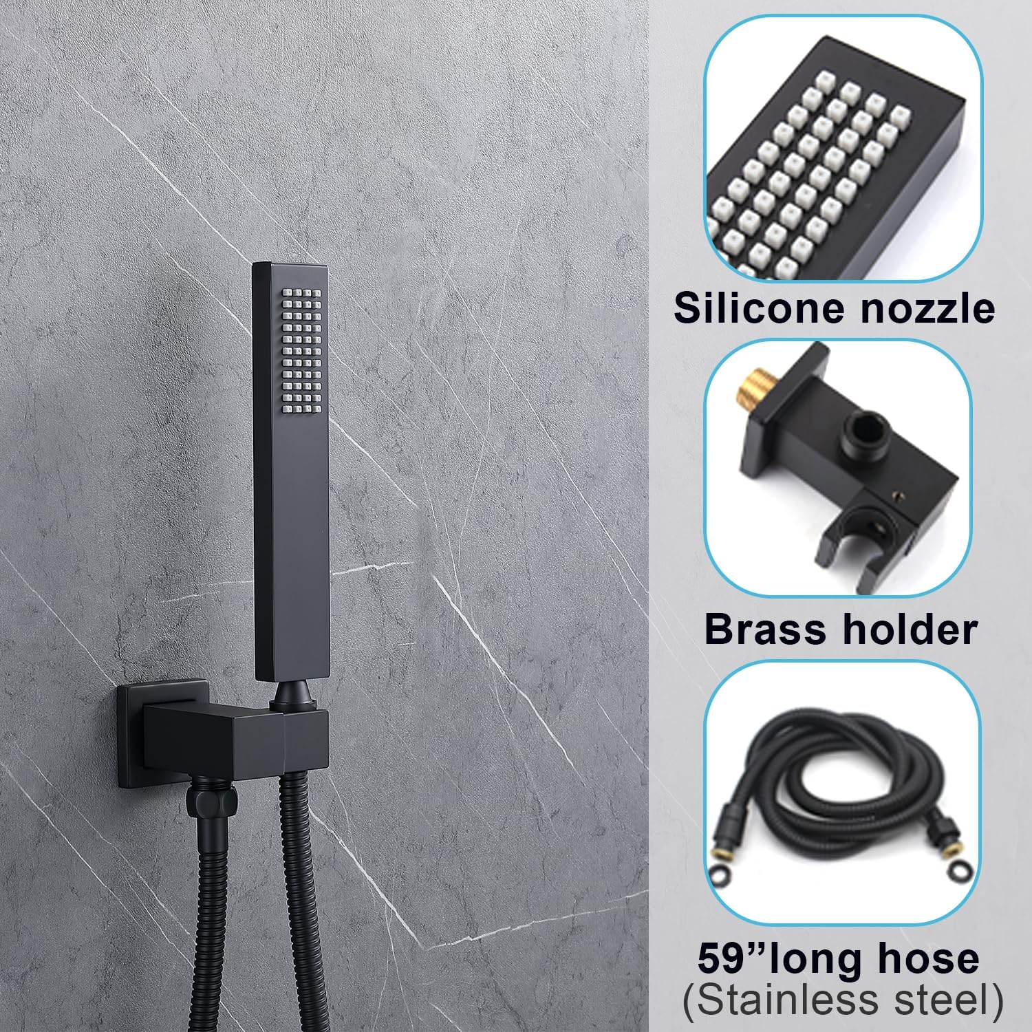 Digital Display Shower System Set 16 Inches Rain Fall Head Temperature Valve Shower Handheld Shower Head Sets for Bathroom Concealed Installation