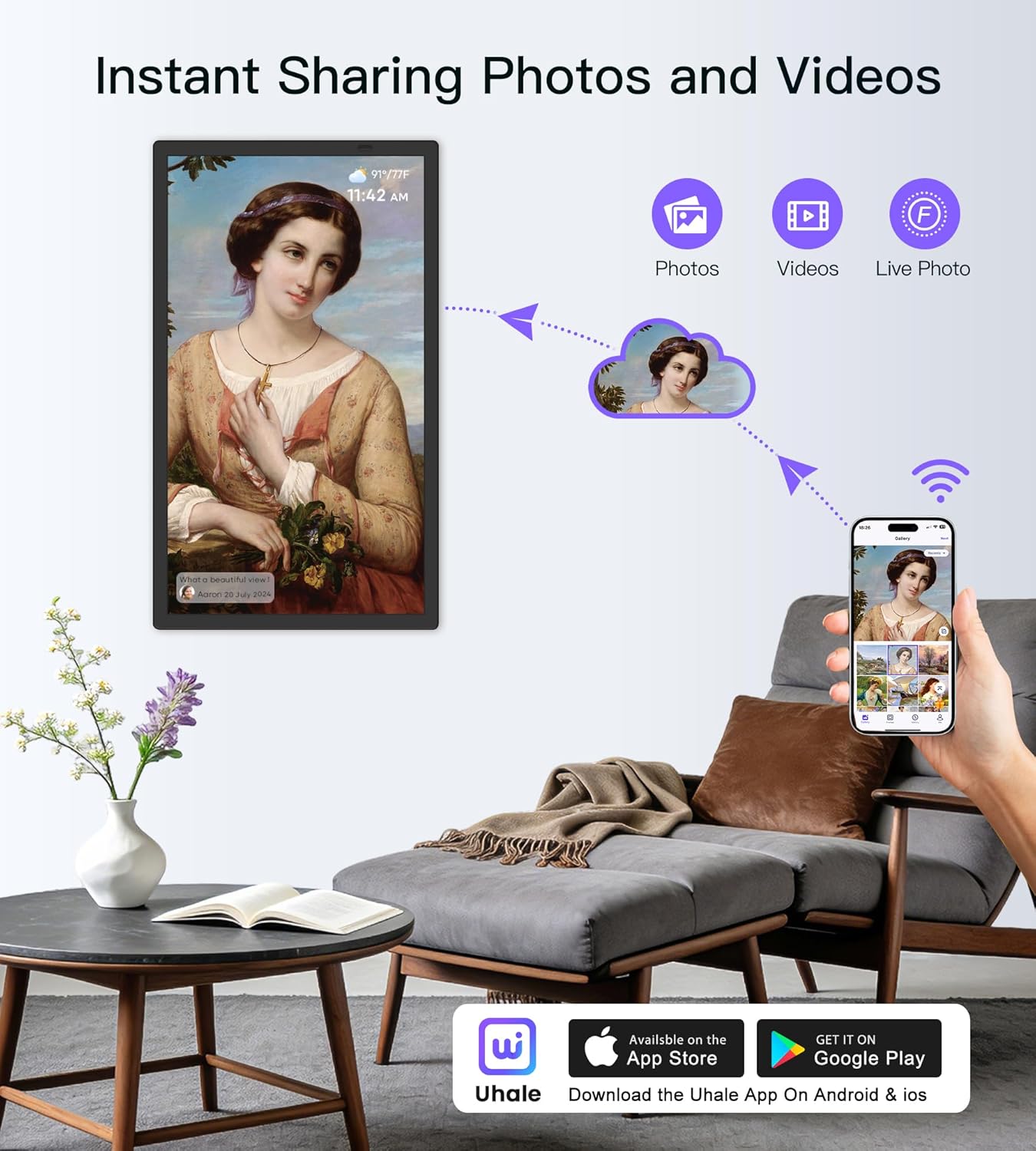 Uhale 21.5 Inch Large Digital Picture Frame WiFi with Remote Control, 1920 x 1080 FHD IPS No Touch Screen Electronic Photo Frames with 64GB, Support SD USB, Share Photos Videos Instantly