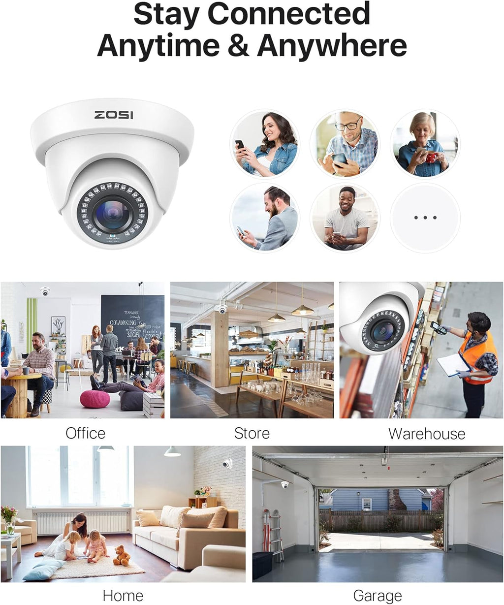 ZOSI 4Pack 2MP 1080P HD Security Cameras, 80ft Night Vision, IP66 Weatherproof, Indoor Outdoor Home CCTV Dome Camera for 1080P/5MP/4K HD-TVI Analog DVR Surveillance System
