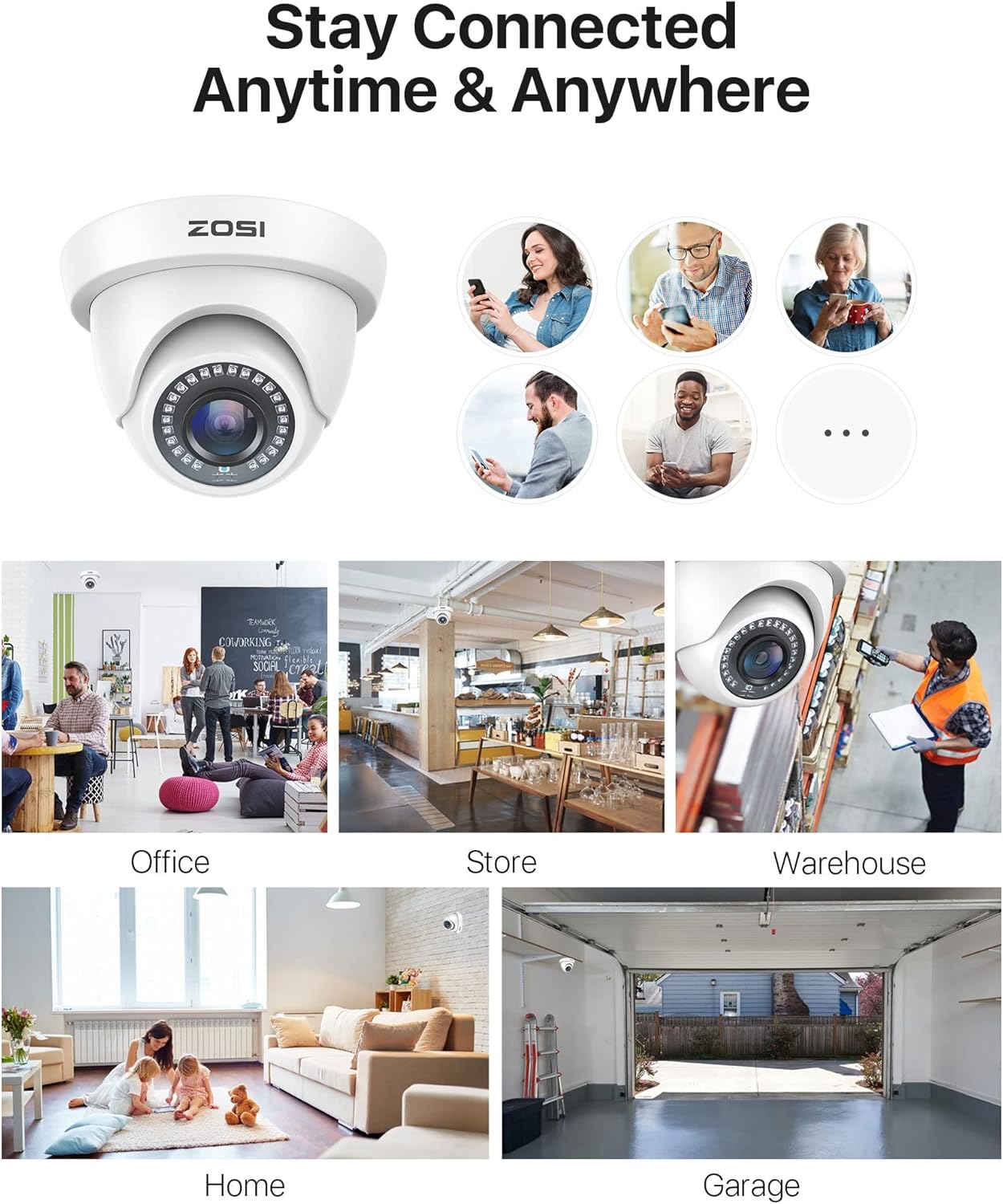 ZOSI 4Pack 2MP 1080P HD Security Cameras, 80ft Night Vision, IP66 Weatherproof, Indoor Outdoor Home CCTV Dome Camera for 1080P/5MP/4K HD-TVI Analog DVR Surveillance System