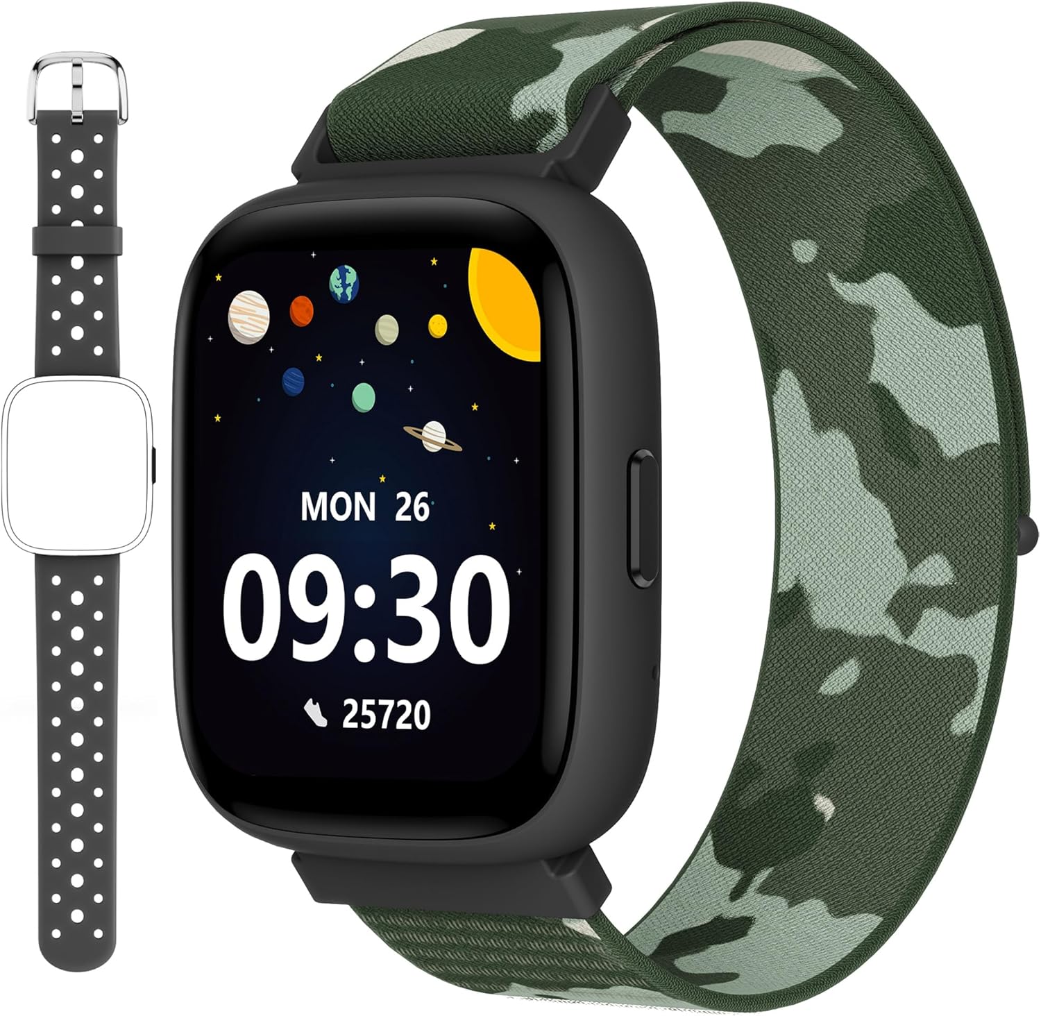 BIGGERFIVE Smart Watch for Kids, 1.8" Fitness Tracker Watch Pedometer, Heart Rate, Sleep Monitor, IP68 Waterproof, Calorie Step Counter, Puzzle Game with/without APP for Girls Boys Teen 5-16, 2 Straps