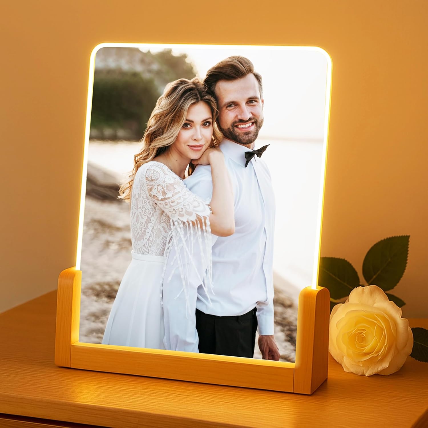 NAZENTI Personalized Picture Frame with Led Light, Custom Photo Collage Frame Lamp, Custom Picture Gifts, Couple Photo Lamp, Wedding Gift for Couple, Valentine Day Gifts for Girlfriend Boyfriend