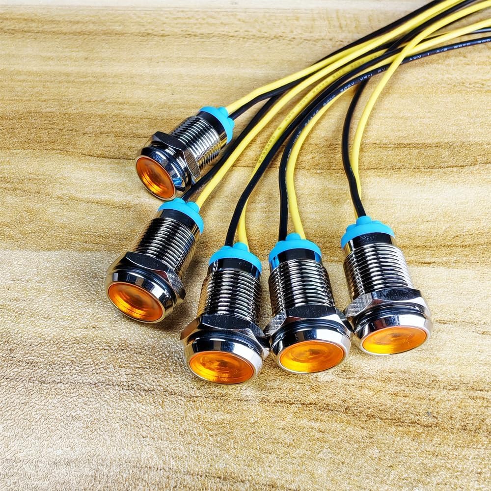 5pcs 10mm LED Metal Indicator Light 110V-220V AC Waterproof Signal Lamp (Yellow)