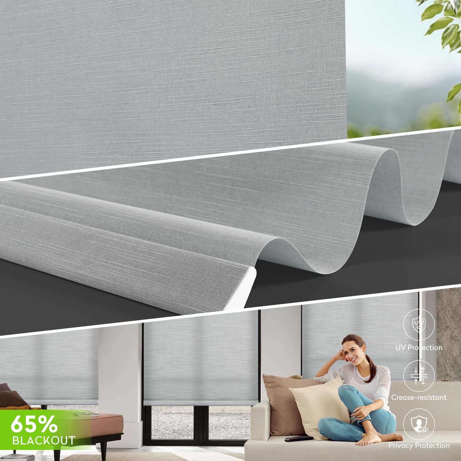 ZSTARR Motorized Light Filtering Roller Blinds with Remote Control,Rechargeable Smart Window Shades Compatible with Alexa Google via Hub,Fabric Wrapped Valance, Custom Size (Light Smoke Gray)