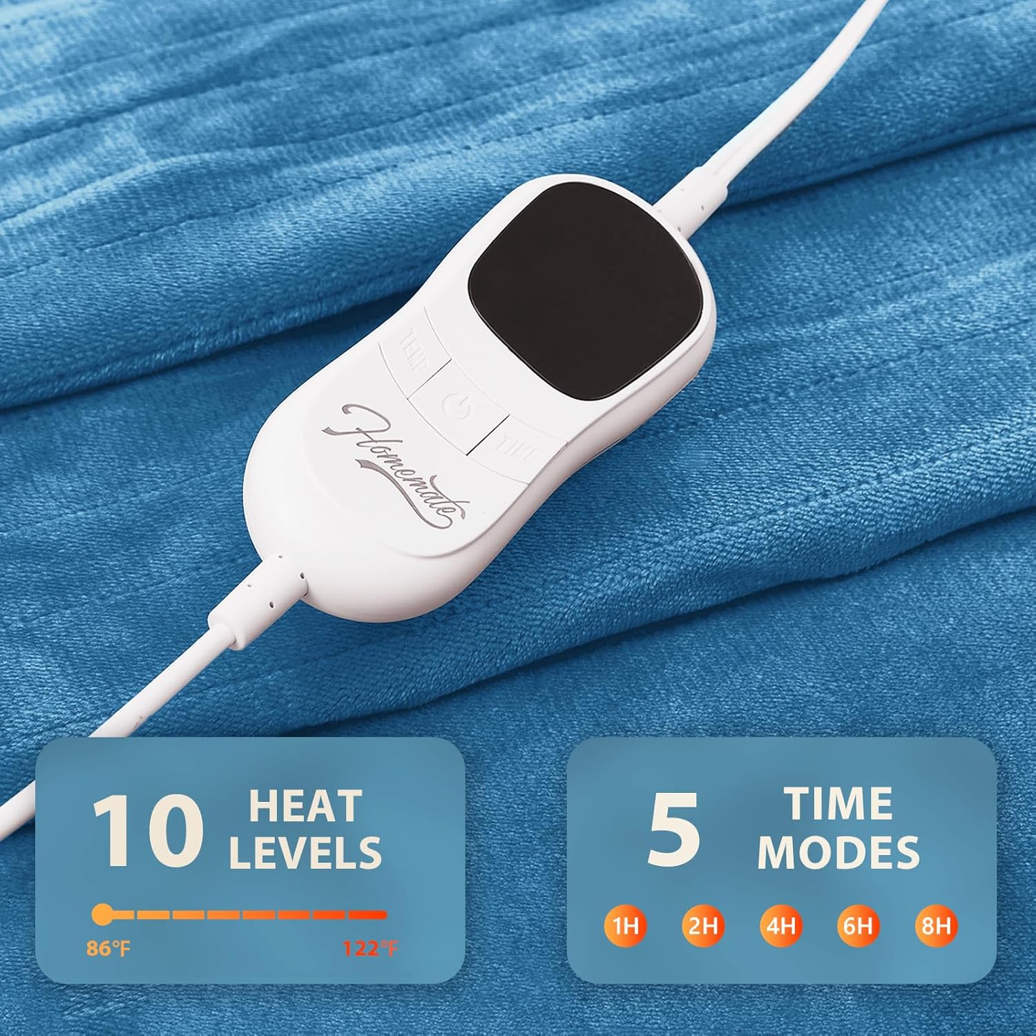 Homemate Electric Heated Blanket King Size - 100"x90" Heating Blanket King Size Dual Control 1/2/4/6/8 Hours Auto-Off 10 Heat Level Over-Heat Protection Flannel Sherpa ETL Certification