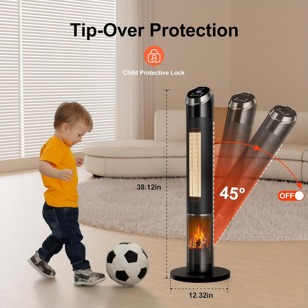 Space Heaters for Large Room, 1500 W Electric Heater with Thermostat, 24H Timer, Indoor Heater with 80°Oscillation, Heaters with Tip-over & Overheat Protection for Indoor Office Use(37IN)